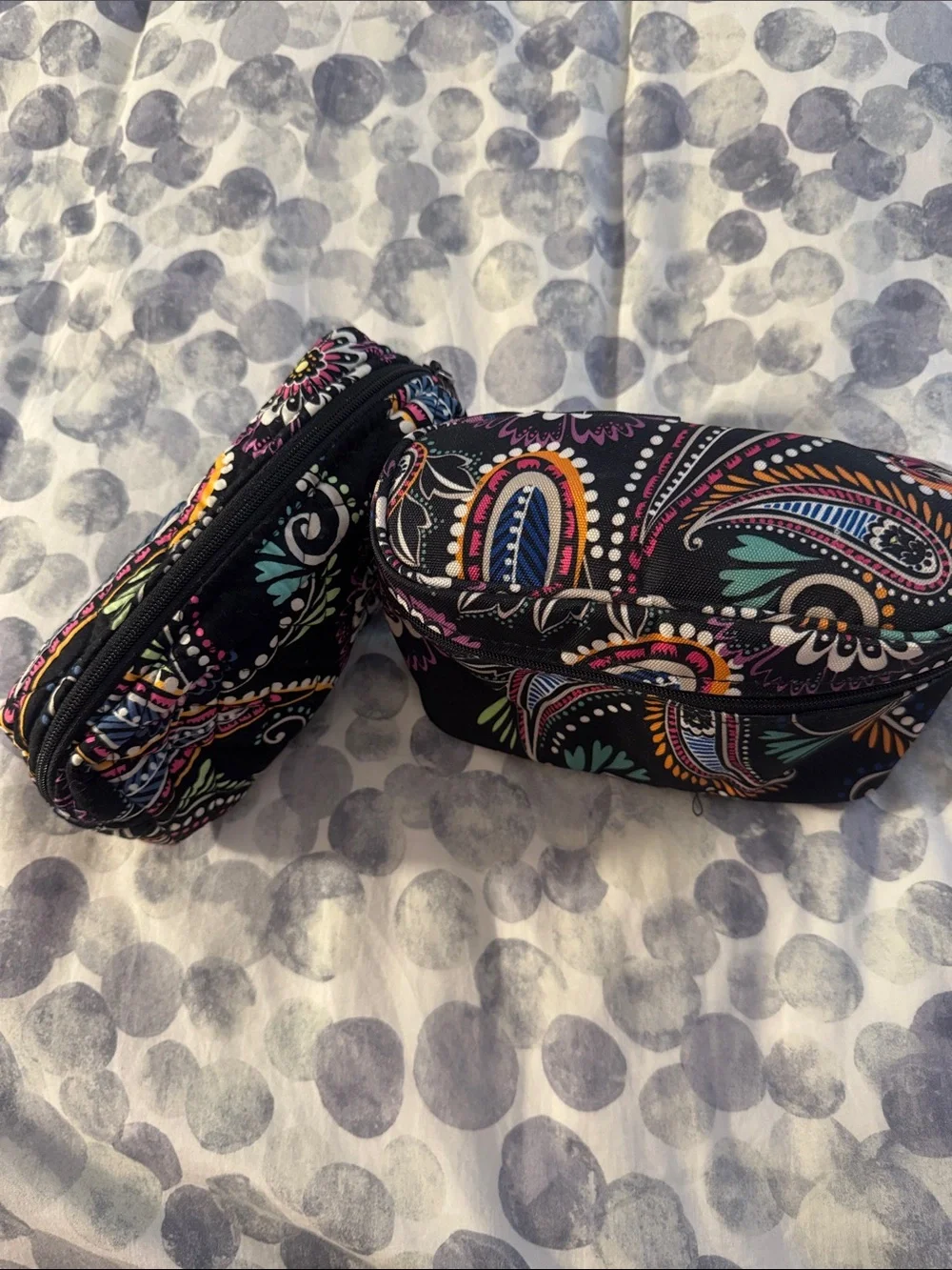 Vera Bradley Black Multicolor Paisley Quilted Cosmetic Pouch Duo